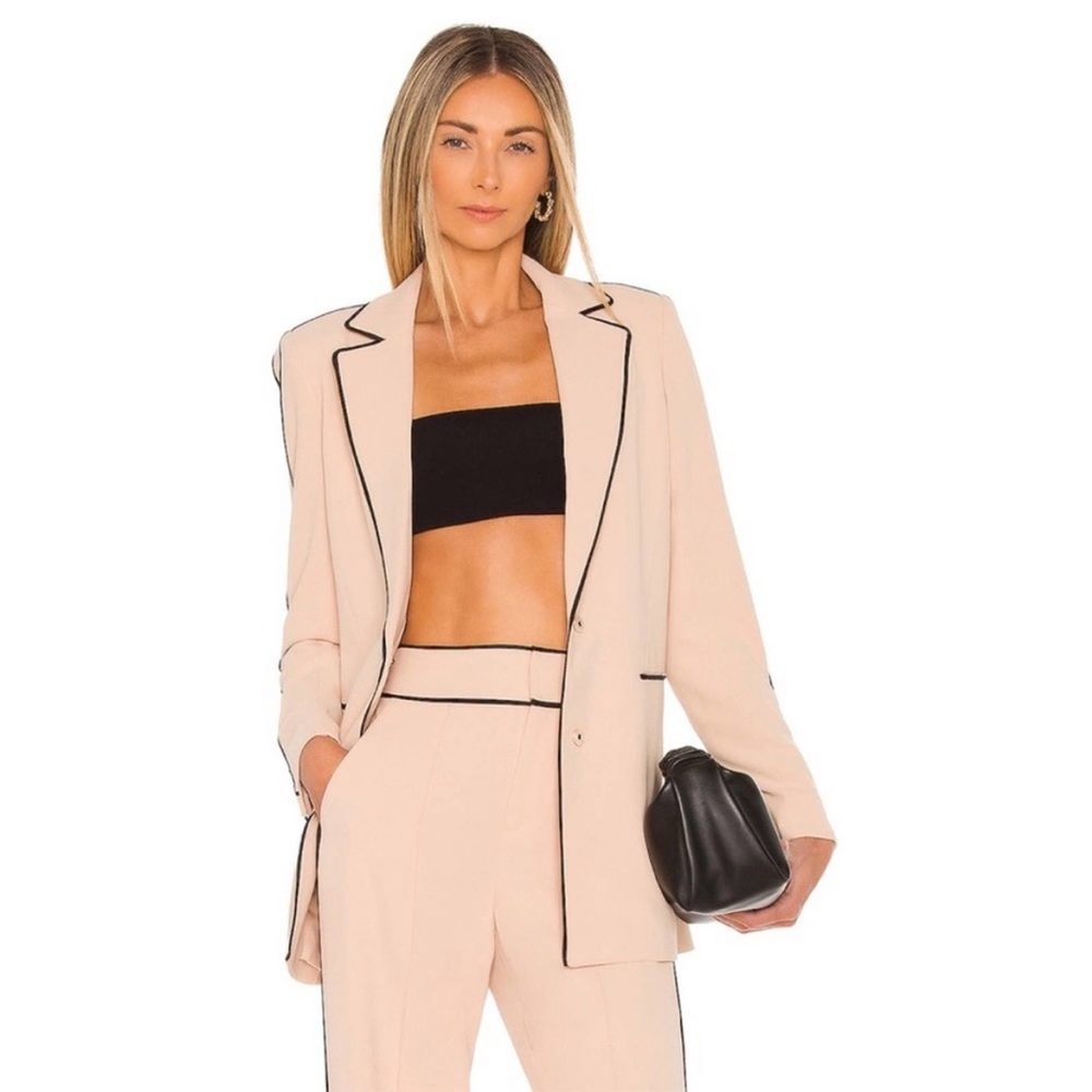 Alice + Olivia Valeria Piped Blazer Almond Black 4